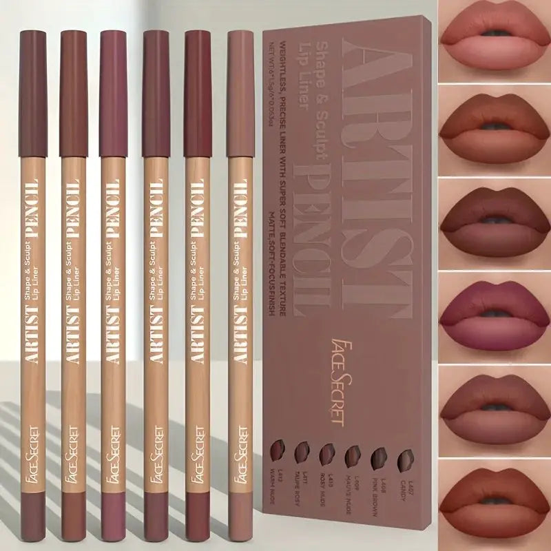Velvet Matte Lip Liner Pencils Set Of Six Long Lasting Waterproof Non Drying For Precise Lip Definition