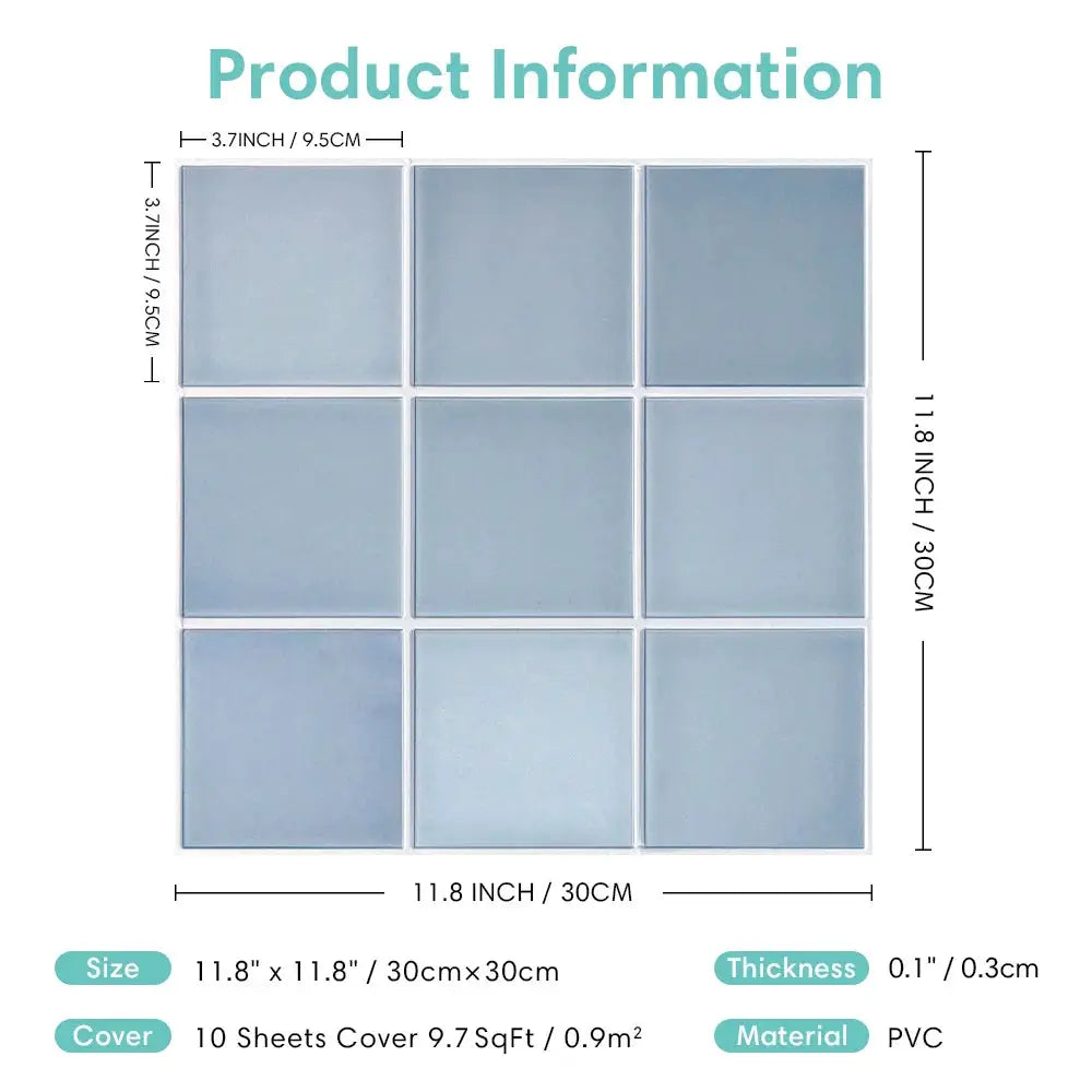 3D decorative tile stickers, 9 blue self-adhesive PVC wall tiles by Simples Market for kitchen and bathroom