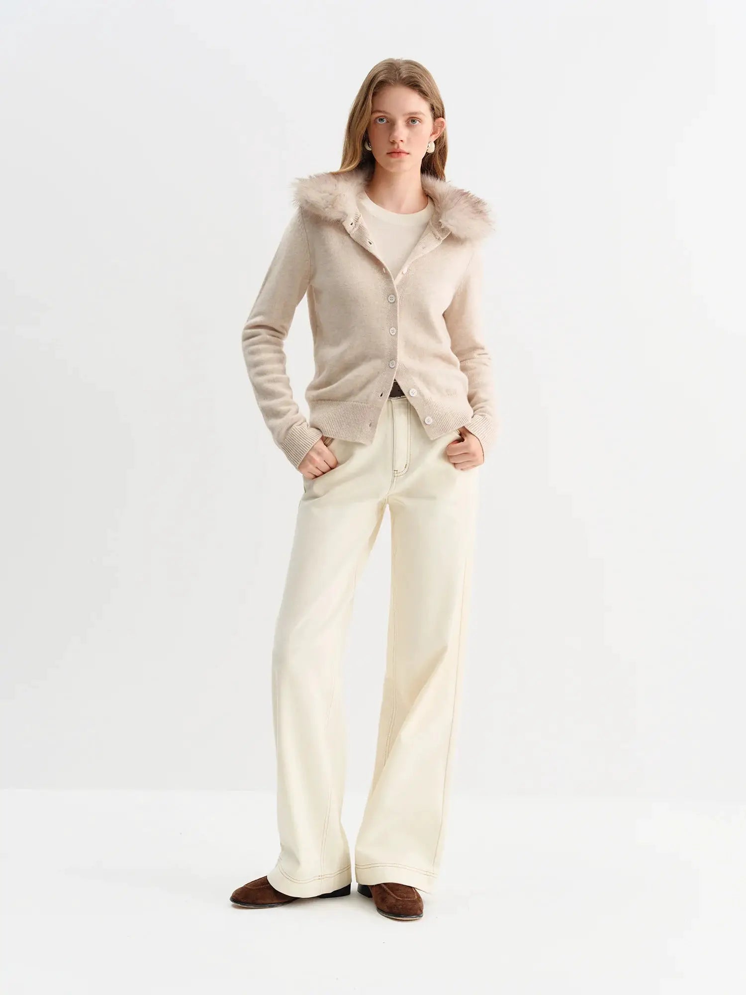 FSLE Straight High Waist Jeans For Women Korean Style Winter Versatile