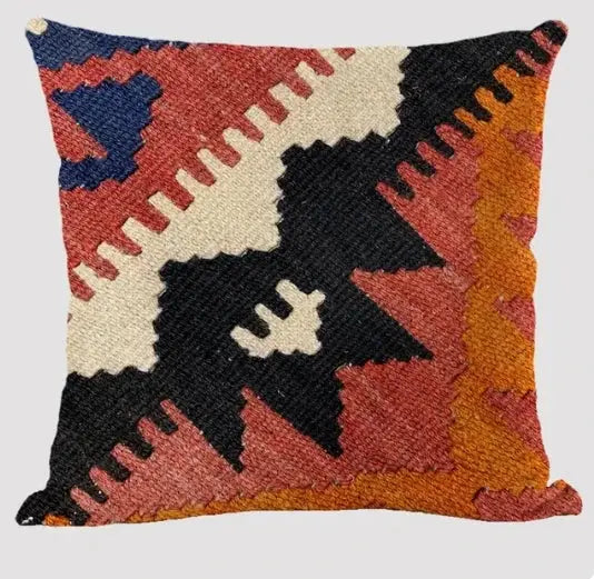 Bohemian-pattern linen cushion cover with multicolor abstract geometric print for living room