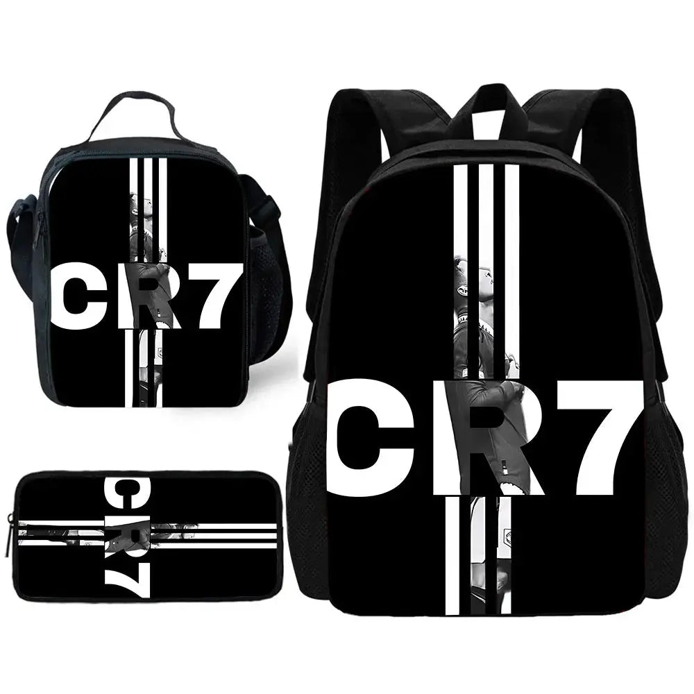 CR7 black kids' backpack set with lunch bag and pencil case (3-piece)