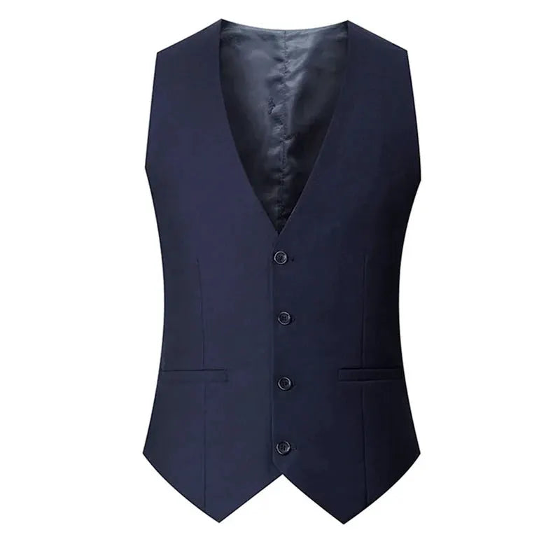 Navy solid-color men's suit vest, sleeveless, single-breasted