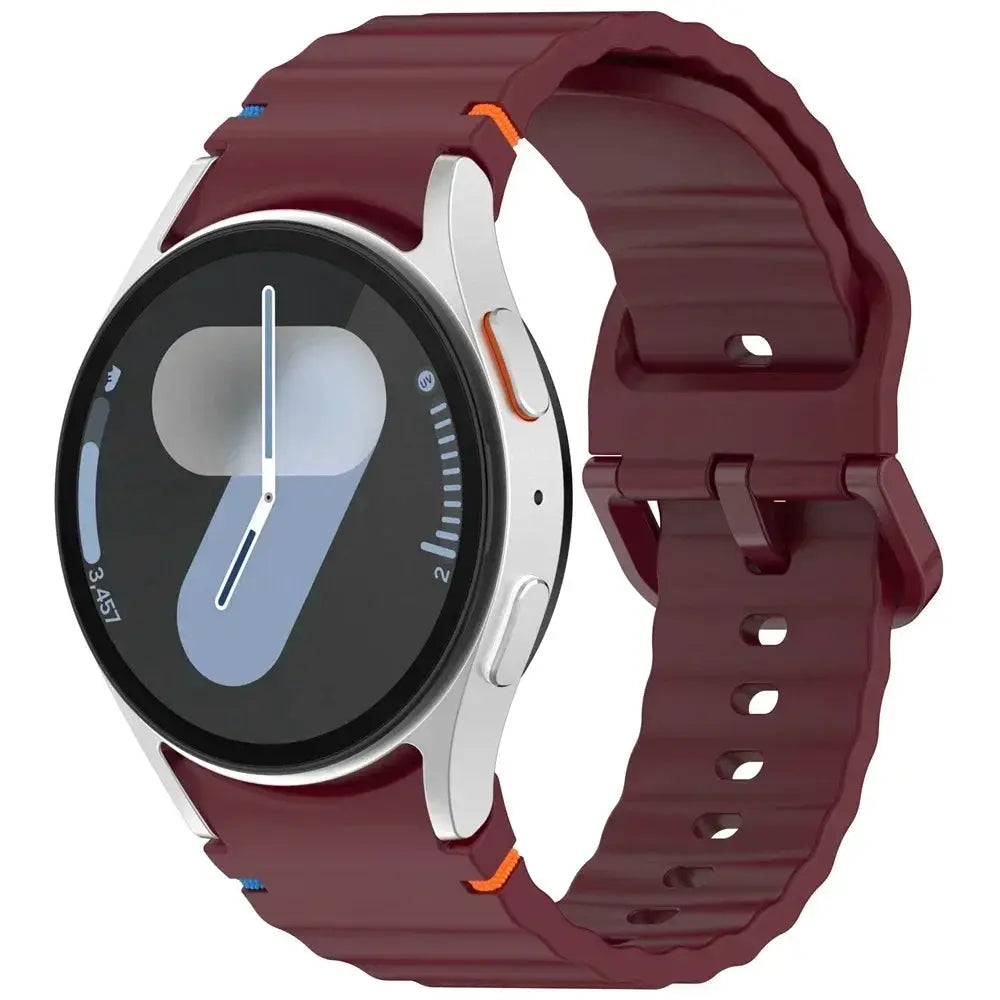 Simples Market silicone Galaxy Watch strap for 40/44mm, burgundy with blue and orange stitching