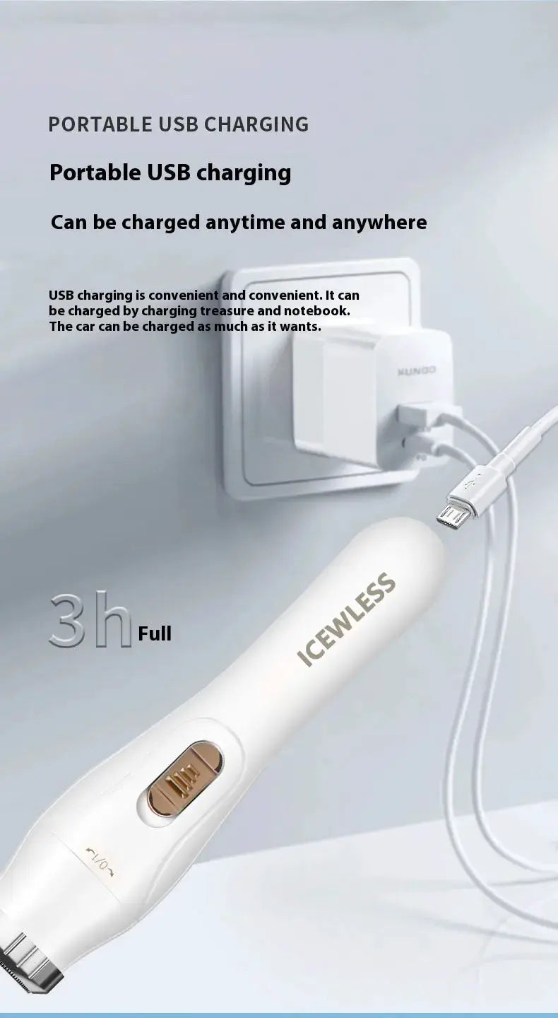 ICEWLESS electric women's trimmer with USB charging, white color, 3h full battery