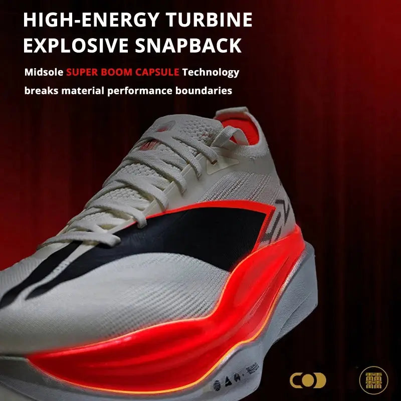 Li-Ning FEIDIAN 6 Elite racing shoes, unisex, white/gray with orange translucent midsole and carbon plate