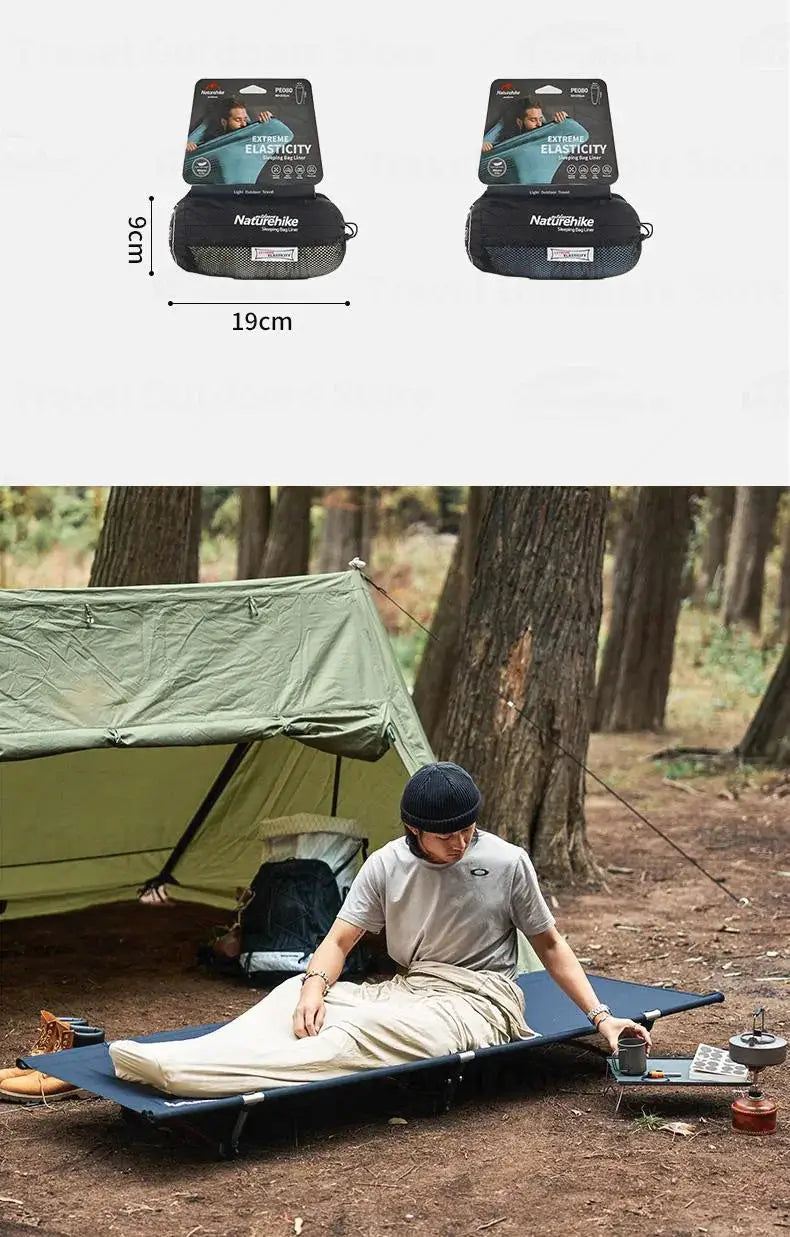 Naturehike sleeping bag liner 2-pack, ultralight mummy-style, portable pouch, black, Simples Market.