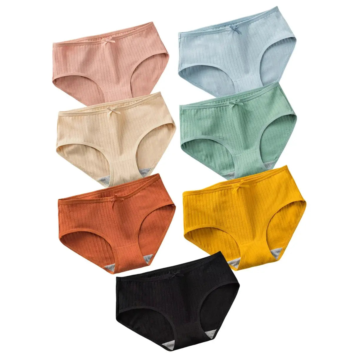 7-pack women's cotton ribbed mid-rise panties with bow detail in assorted colors