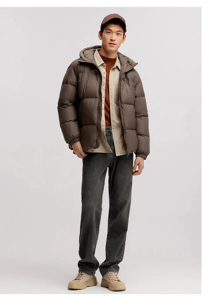 Semir men's brown hooded puffer down jacket, solid color