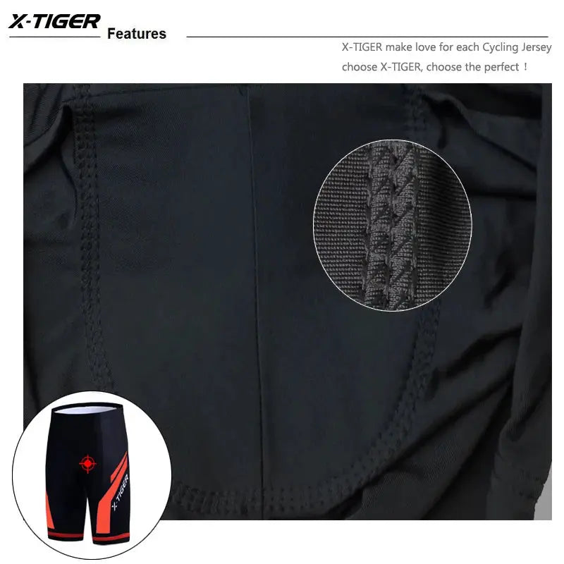 X-TIGER cycling shorts with gel pad, black with red panel accents; Simples Market.