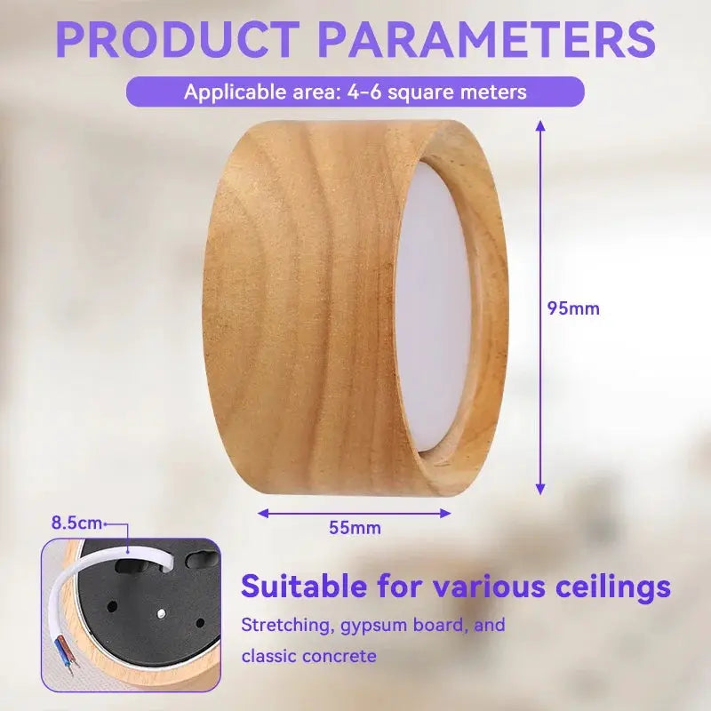 GX53 wooden round ceiling lamp Simples Market with white diffuser, 220V indoor LED downlight
