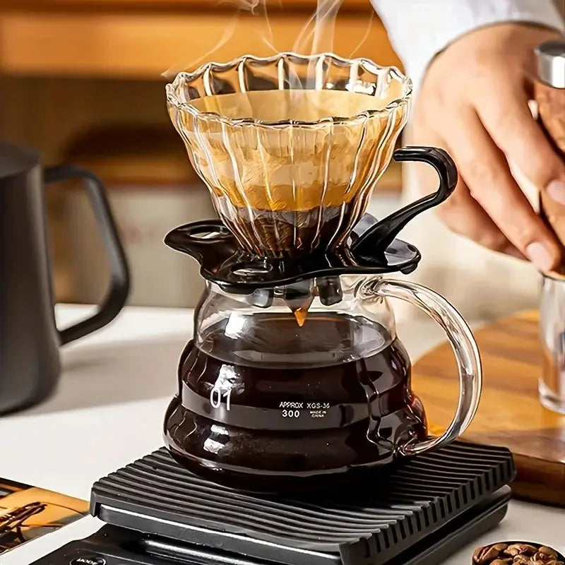 Handmade Glass Coffee Carafe With Filter Set For Pour Over Coffee Pot Tea Brewing Server Includes Coffee Extraction Cup