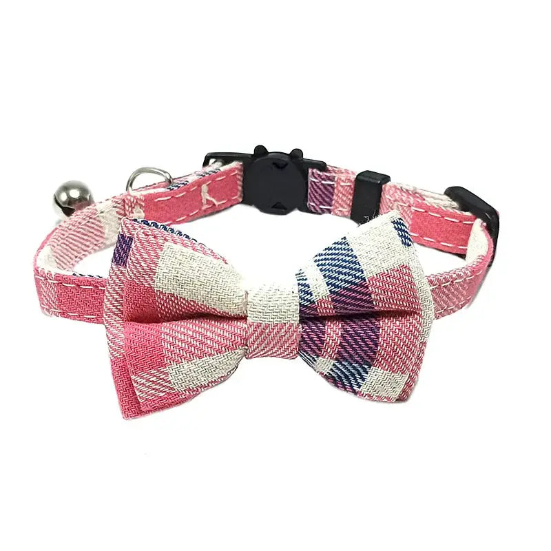 Pet Breakaway Cat Collar With Bow Tie And Bell Plaid Christmas Red Adjustable Elastic For Cats And Small Dogs
