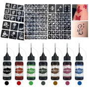 Long Lasting Temporary Tattoo Inks Kit With Three Tattoo Stickers Freehand Painting Gel For Face And Body