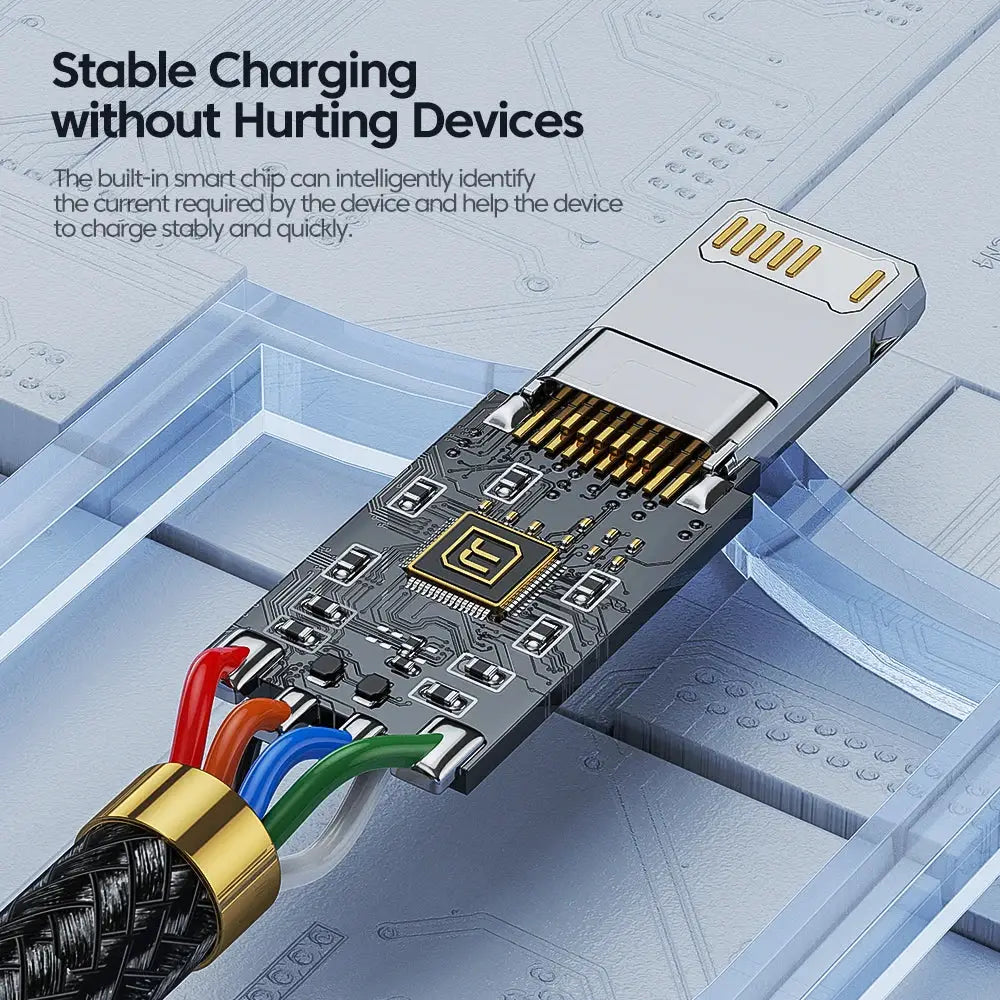Toocki USB cable for iPhone with braided black sheath, aluminum USB connector, and internal circuit board