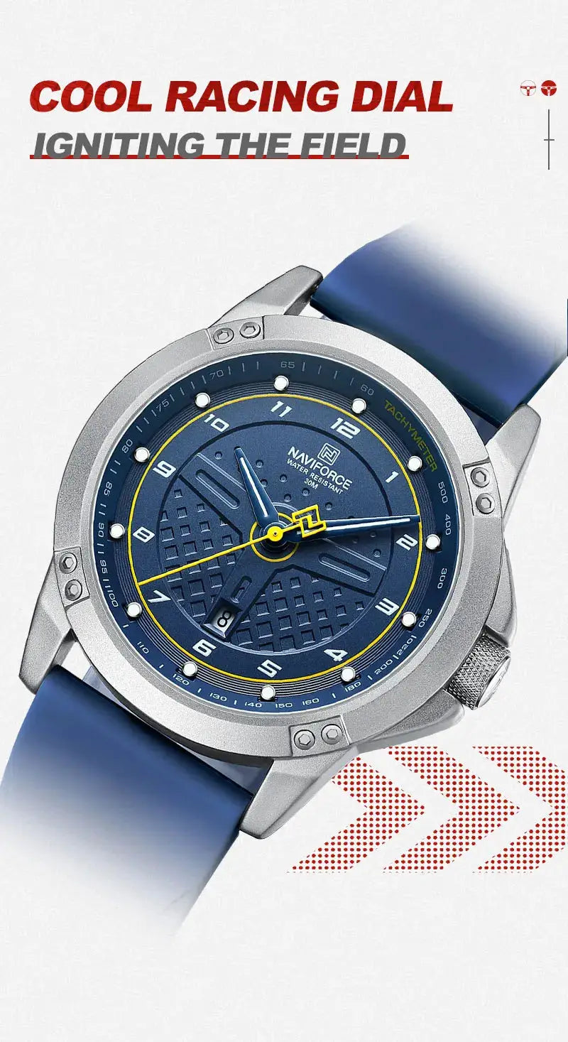 NAVIFORCE men's casual quartz wristwatch with blue dial and blue silicone strap