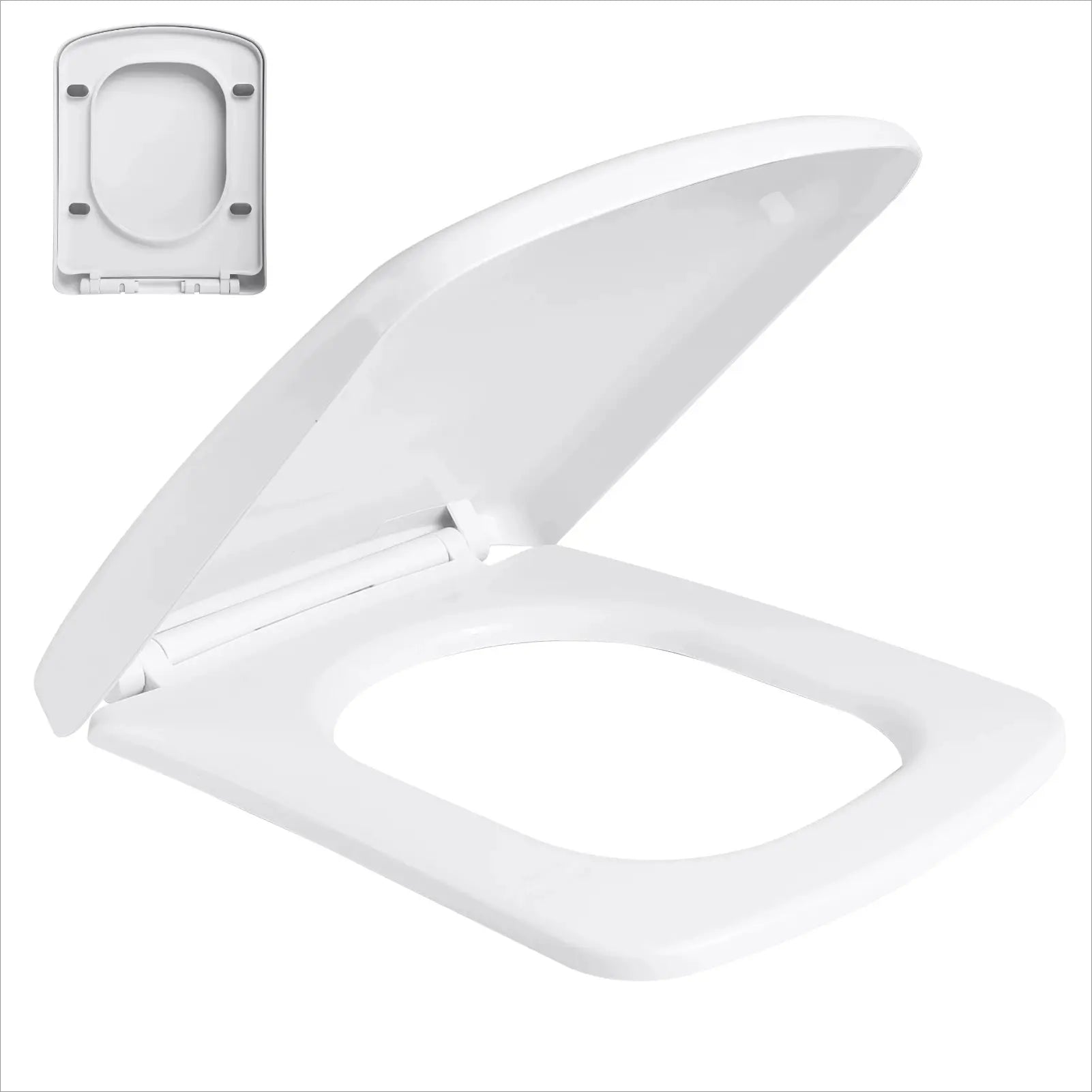 White toilet seat with slow-close adjustable hinges; easy to install and clean