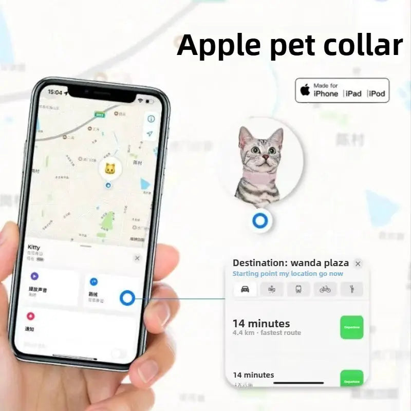 Apple pet collar GPS tracker by Simples Market, waterproof with real-time tracking for iPhone Find app.