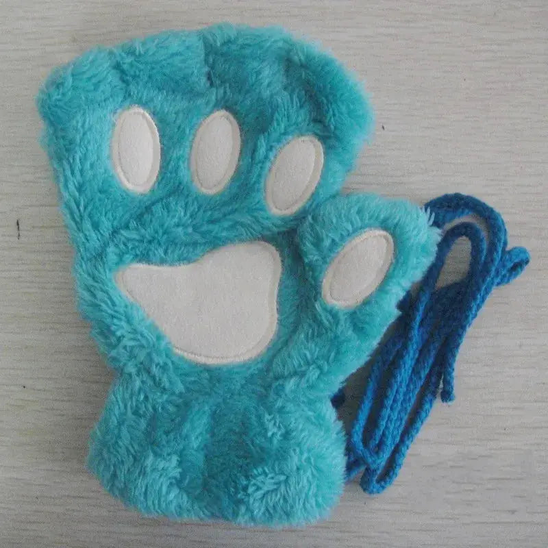 Cartoon Cute Cat Claw Paw Gloves Women Plush Mittens Warm Soft Short Fingerless Fluffy Bear Cat Gloves Costume