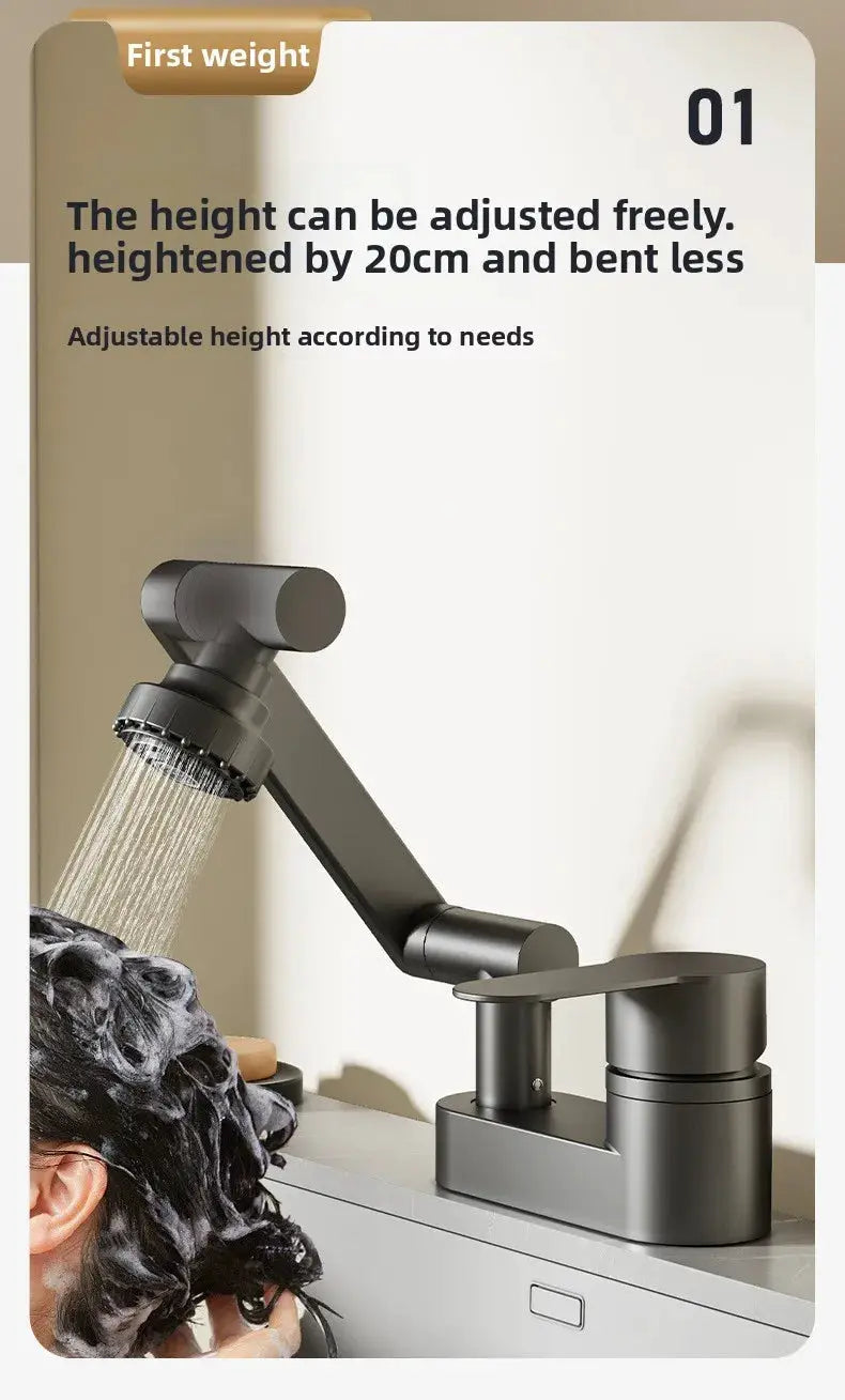 Wash basin faucet with matte-black finish, dual-hole hot/cold, 2-mode spray, adjustable arm by Simples Market.
