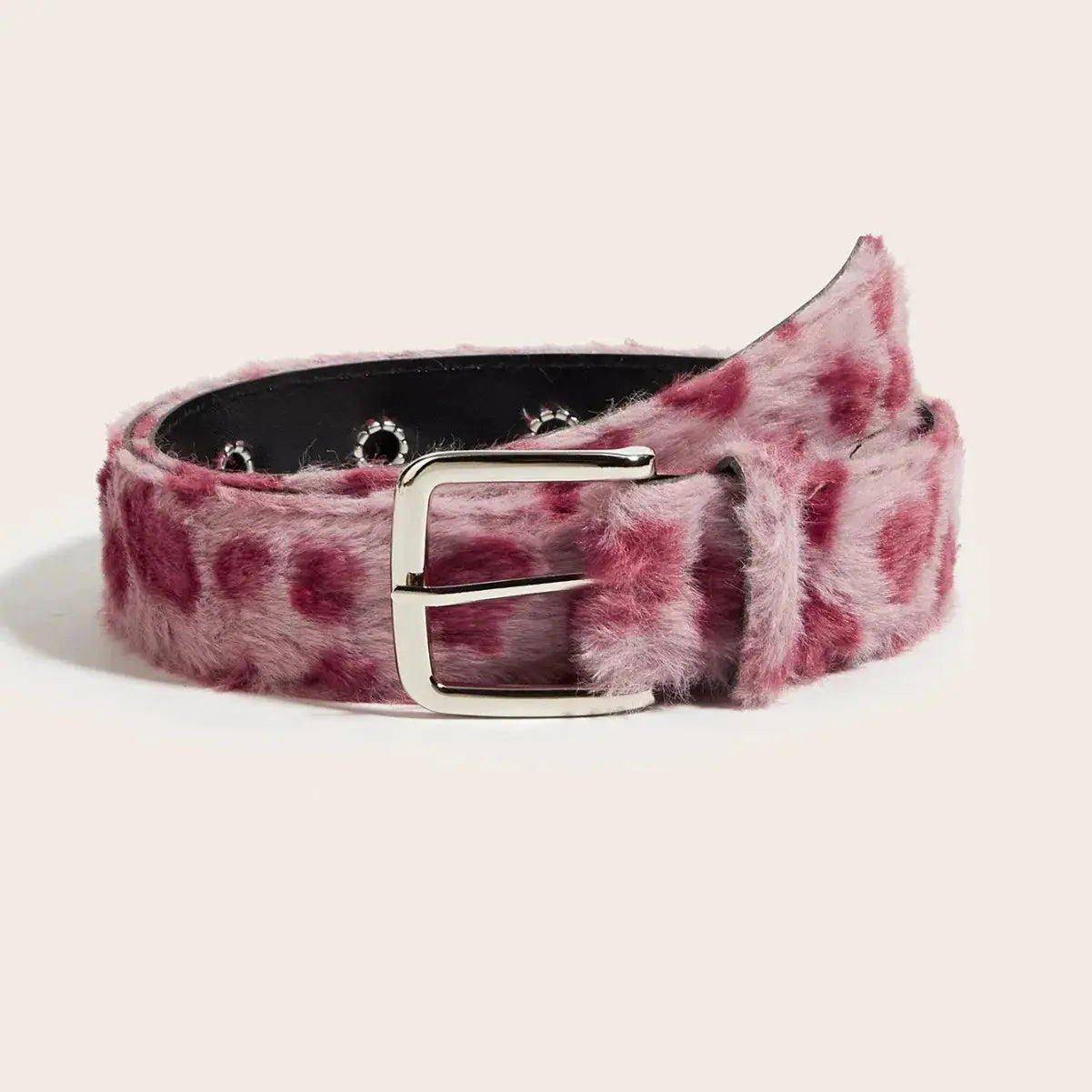 Pink Plush Womens Belt Y2K Fashion Accessory With Soft PU Material And Cartoon Stripe Pattern Buckle