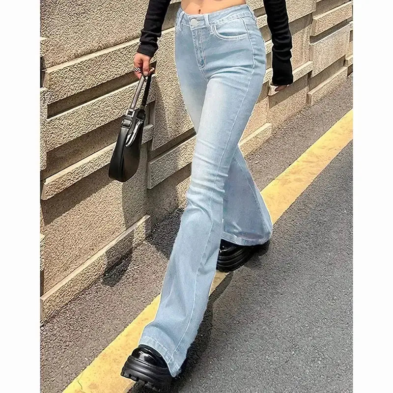 2025 High Waist Flared Bootcut Jeans Women Stretch Denim Bellbottoms