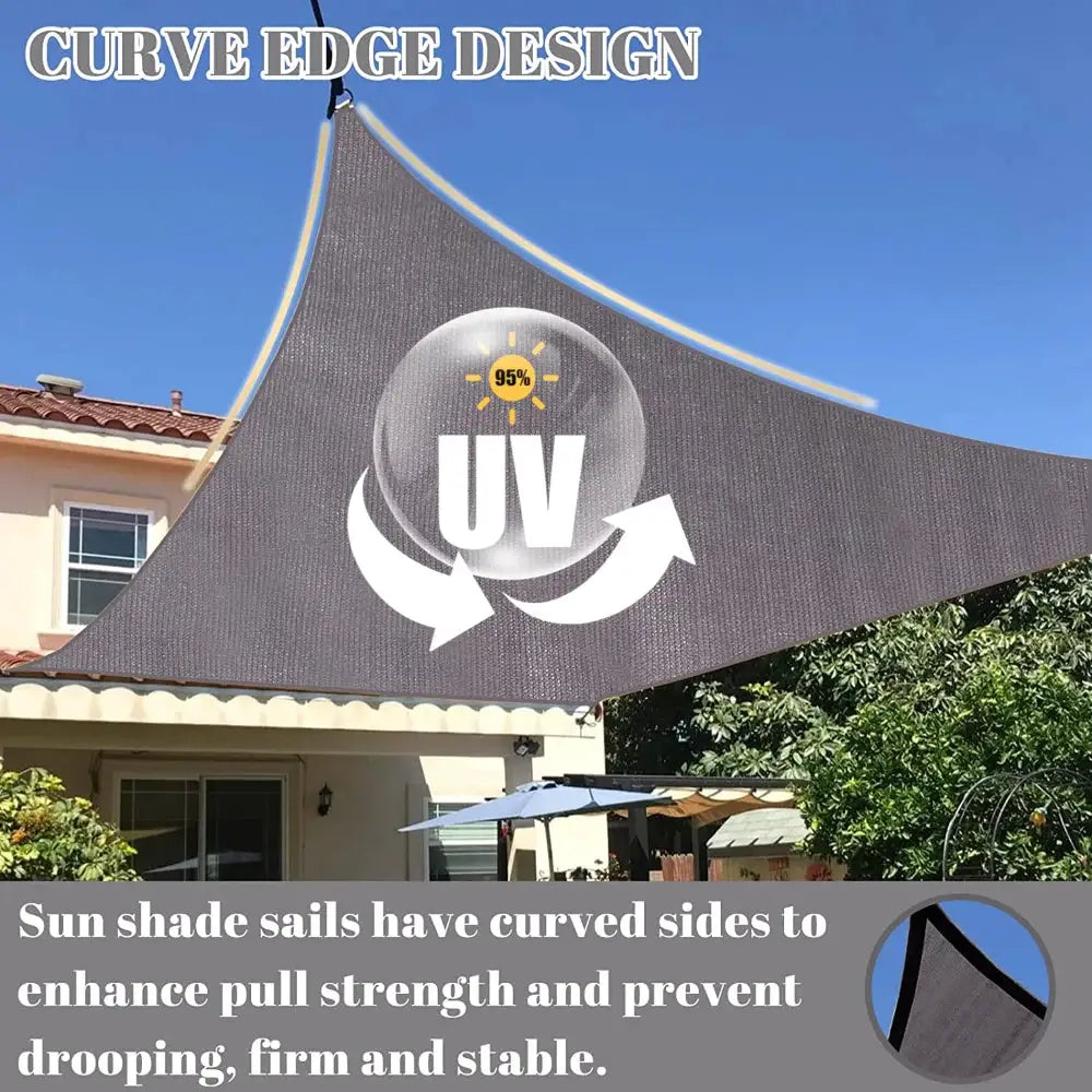 Waterproof sun shade sail canopy by Simples Market, curved-edge gray rectangle UV-block outdoor shade for garden.