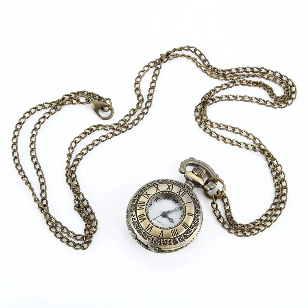 Timeless Charm Vintage Pocket Watch Alloy With Roman Numerals Dual Time Display Unisex Necklace Accessory