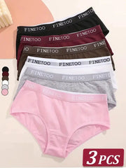 3-pack women's cotton briefs with Finetoo waistband in assorted colors