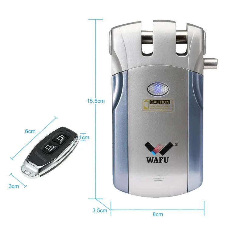 WAFU 019 Remote Control Lock; silver chrome finish with 5 chrome-plated remotes, 433MHz door lock