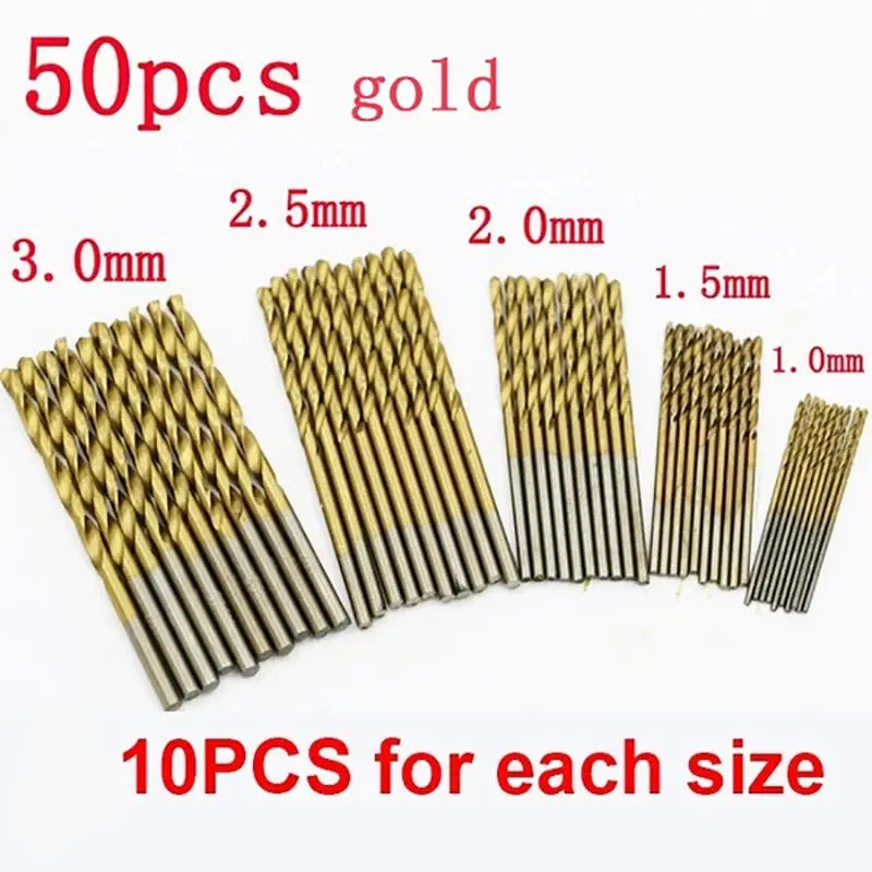 Titanium Coated Drill Bits HSS High Speed Steel Set 100 Piece or 50 Piece Sizes 1mm 1.5mm 2mm 2.5mm 3mm