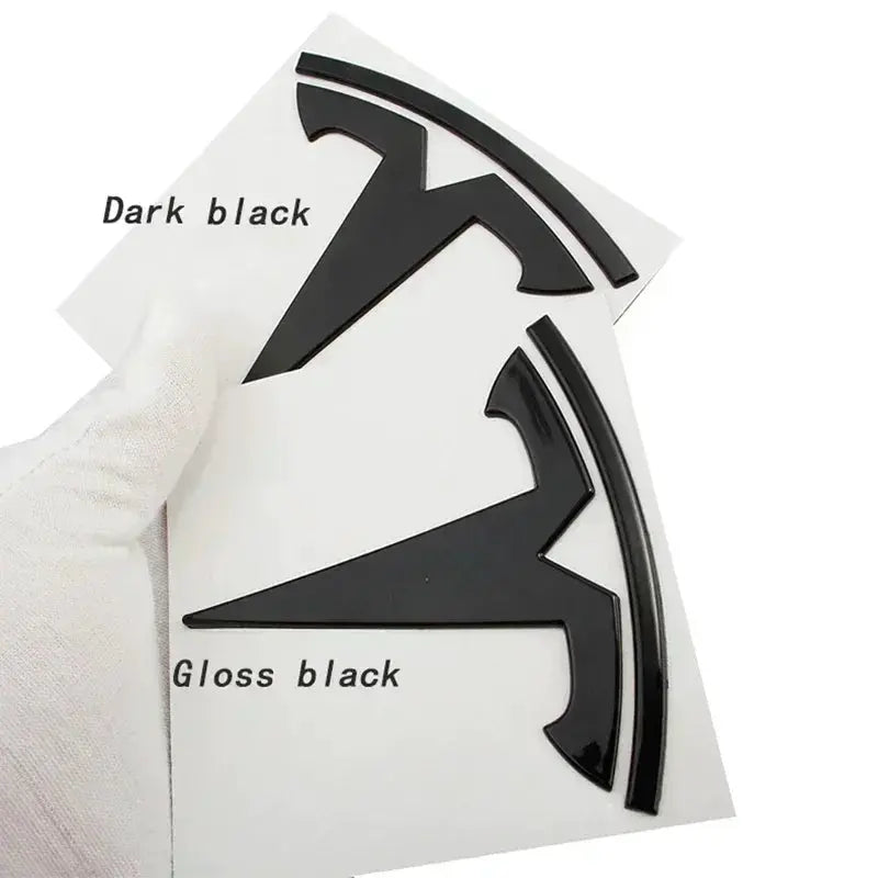 Simples Market dark gloss black zinc alloy Tesla emblem set for Model 3/Y; 3-piece front hood and rear trunk badges