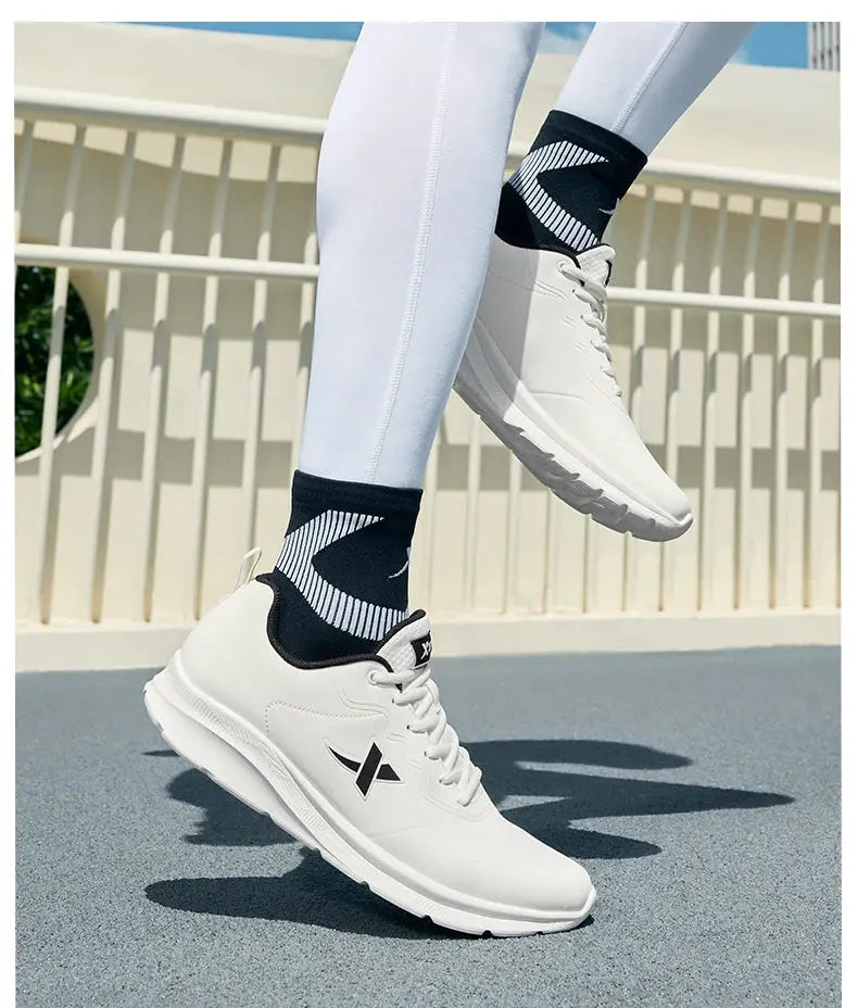 Xtep men's running shoes, white leather waterproof sneakers with cushioned sole by Simples Market