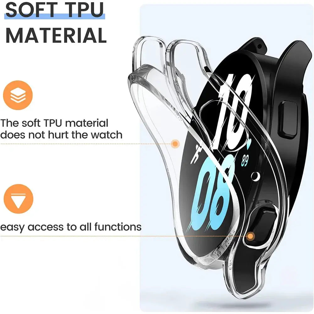 Soft TPU protective watch case for Samsung Galaxy Watch 4/5/6/7 (40mm/44mm), shockproof anti-scratch cover