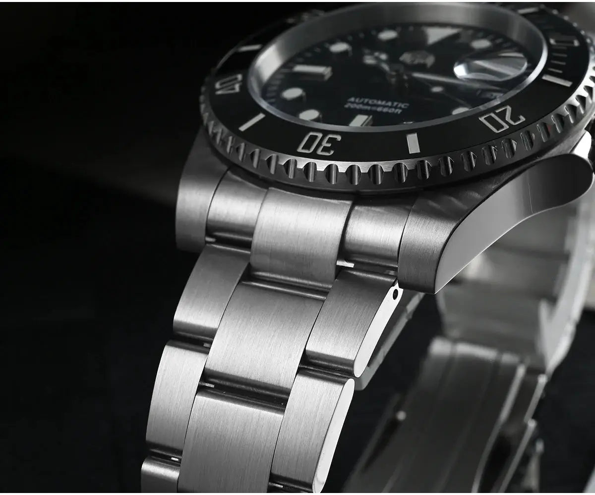 Watch: San Martin 40mm Water Ghost Diver, stainless steel bracelet, black bezel, automatic movement