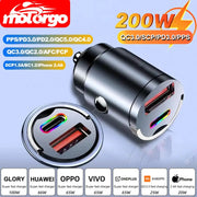 100W 200W QC3 PD Mini Car Charger 12 To 24V Lighter Fast Charging USB Type C Charger For Xiaomi Samsung Huawei iPhone