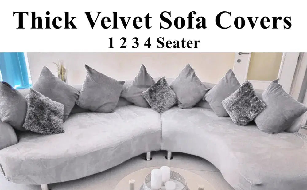Stretch Velvet Sofa Cover for 1-4 seat sofas, grey with non-slip elastic bottom by Simples Market