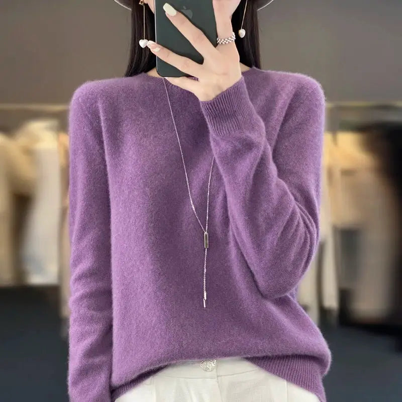 Aurora Merino O Neck Sweater For Women 100 Percent Extrafine Australian Merino Wool Lightweight Warmth