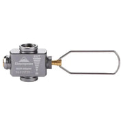 CampingMoon Z15 gas tank multi-adapter with pressure relief valve, gray metal body, brass connector and wire handle.