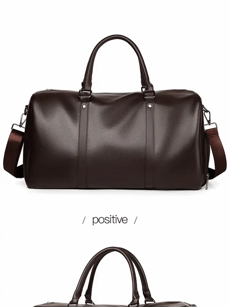 Simples Market retro PU leather duffel bag, brown, large-capacity travel bag with detachable shoulder strap