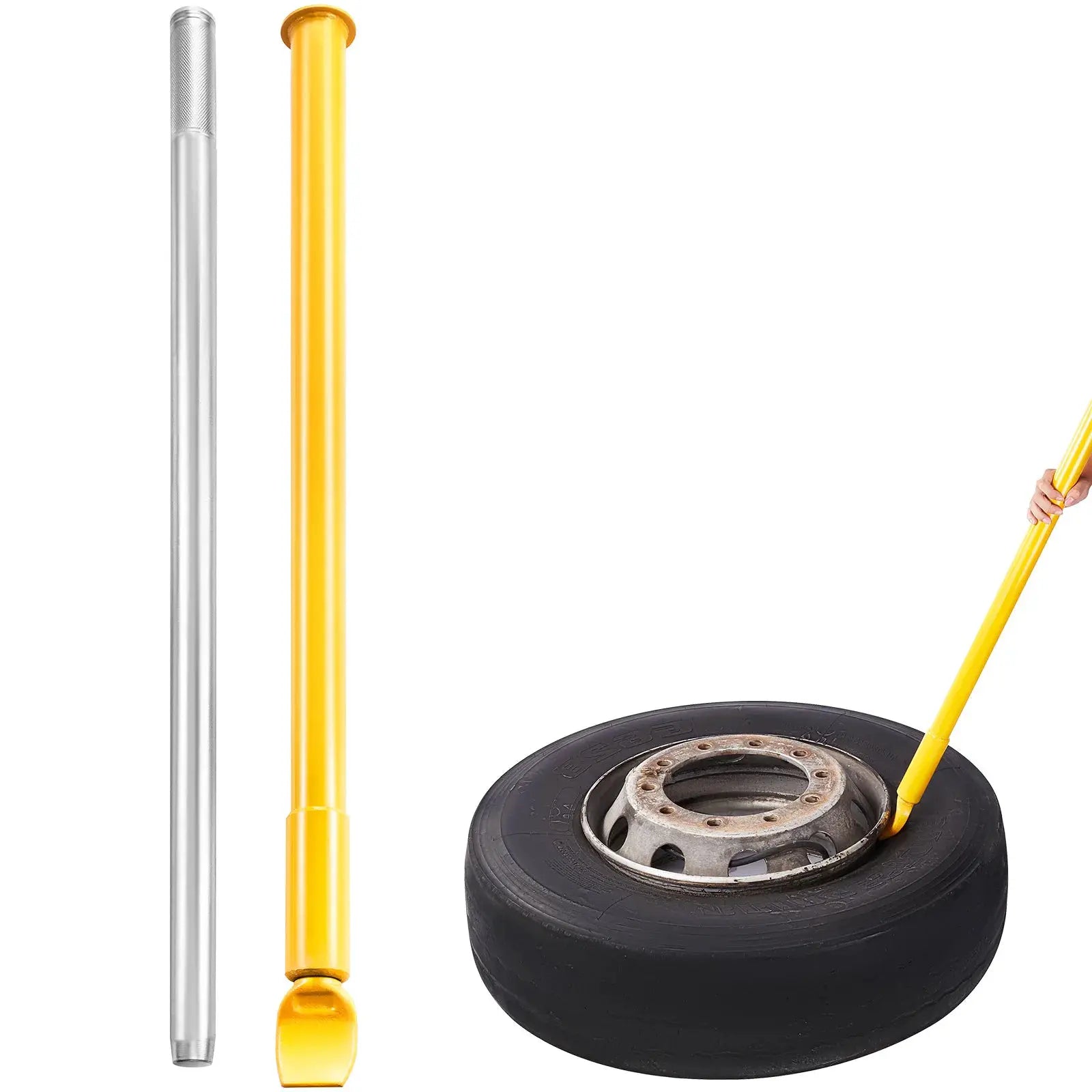 Tire bead breaker slide hammer set by Simples Market; heavy‑duty steel, yellow and silver tools with tire.