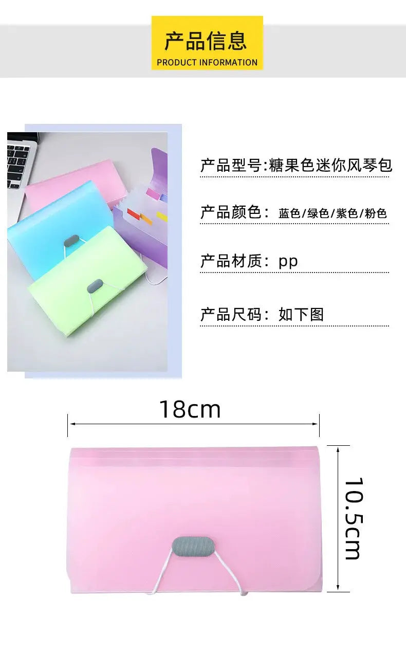 Simples Market A6 expanding file folder wallet organizer in pink with buckle, includes 4 pastel folders