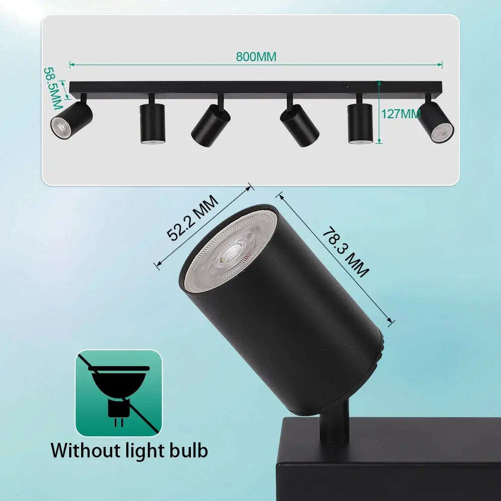 Simples Market modern GU10 LED spotlight track light with 5 adjustable black heads and replaceable bulbs