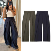 NovaWear Womens Pleated Loose Wide Leg Pants Military Green Casual Fashion Versatile All Seasons Comfort