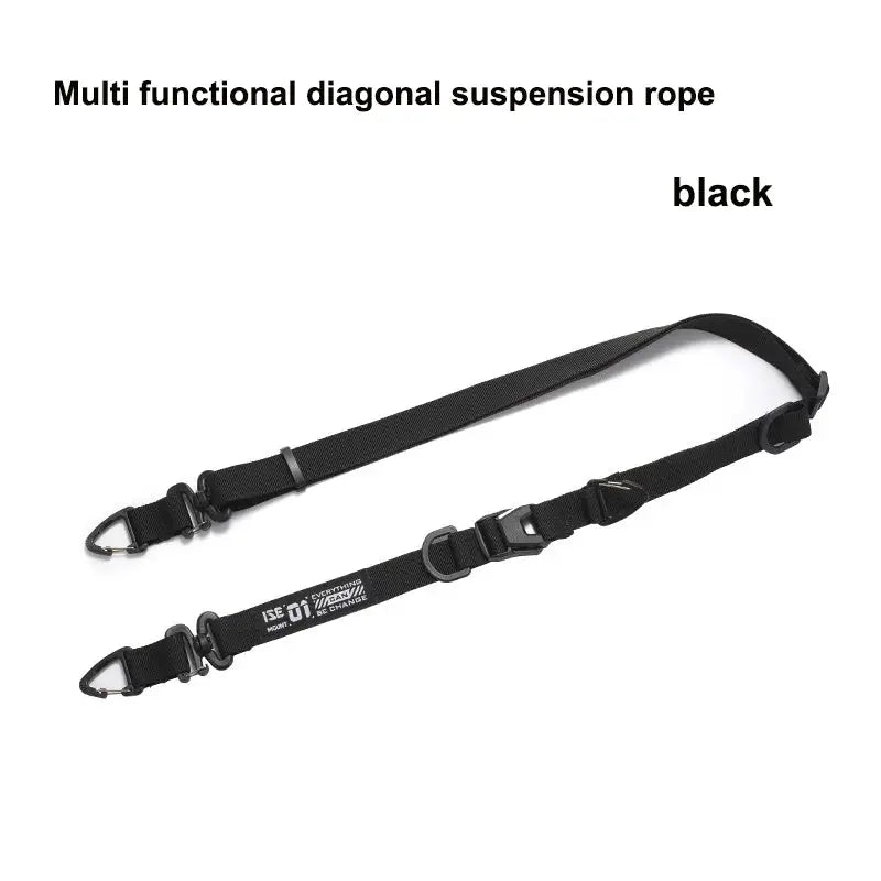 Two black Simples Market crossbody straps with adjustable lengths and metal clasps