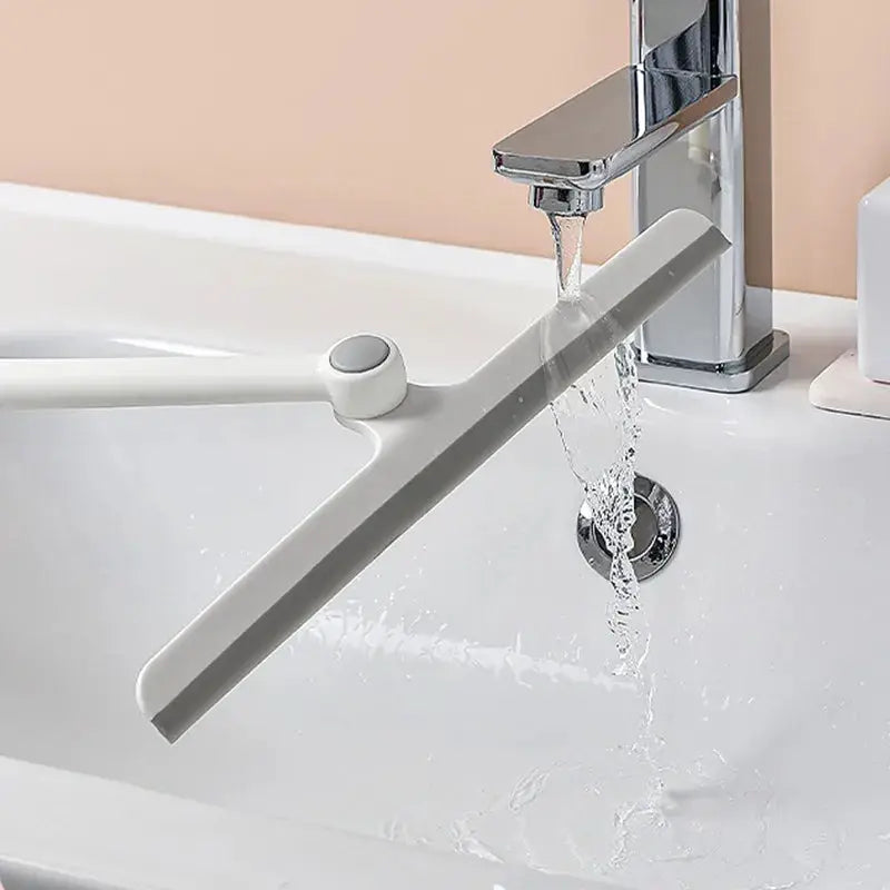 360° rotatable shower squeegee by Simples Market, with silicone holder for bathroom mirror cleaning, white/gray