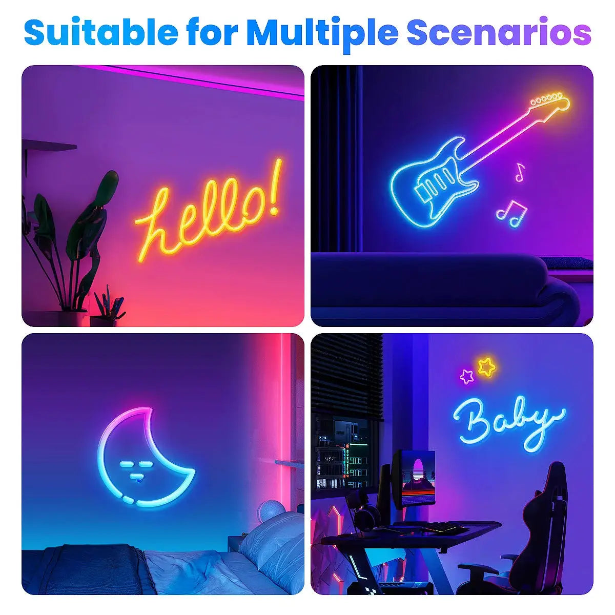 Neon LED rope lights by Simples Market, RGB flexible light strip for bedrooms with remote and app control
