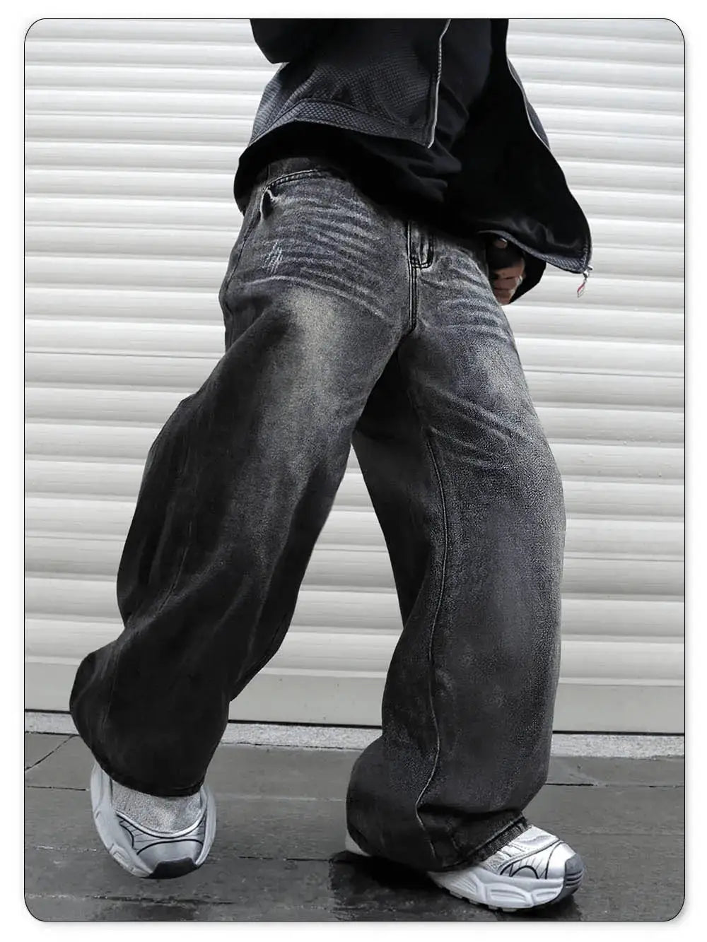 LIYS gray baggy wide-leg denim jeans, unisex casual pants by Simples Market