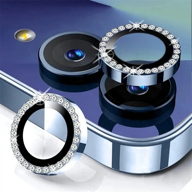 Set of 3 silver-tone crystal diamond ring camera lens protectors for Samsung Galaxy Z Flip7