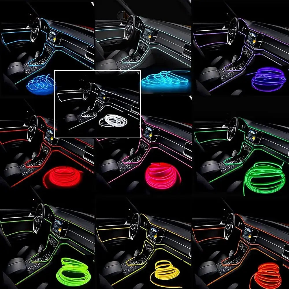 5M Car Interior Neon EL Wire LED Strip Light USB Powered Ambient Decorative Lamp For Auto DIY Party Atmosphere