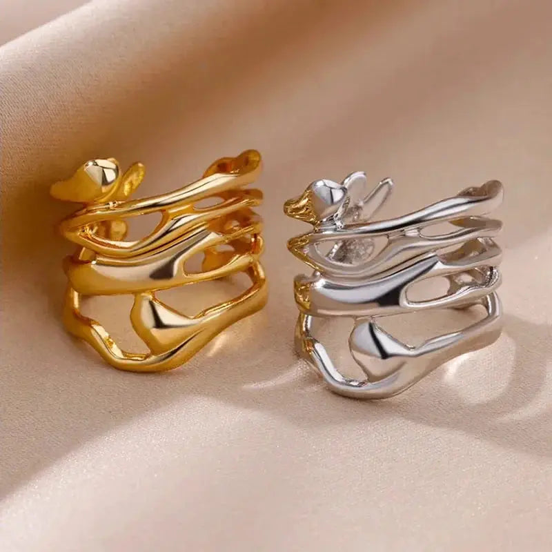 Hollowed Out 2025 Electroplated Gold Wide Ring Elegant Yet Simple Fashion Jewelry Gift For Loved Ones